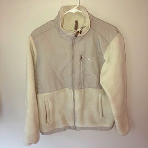 White/gray north face fleece women’s Large